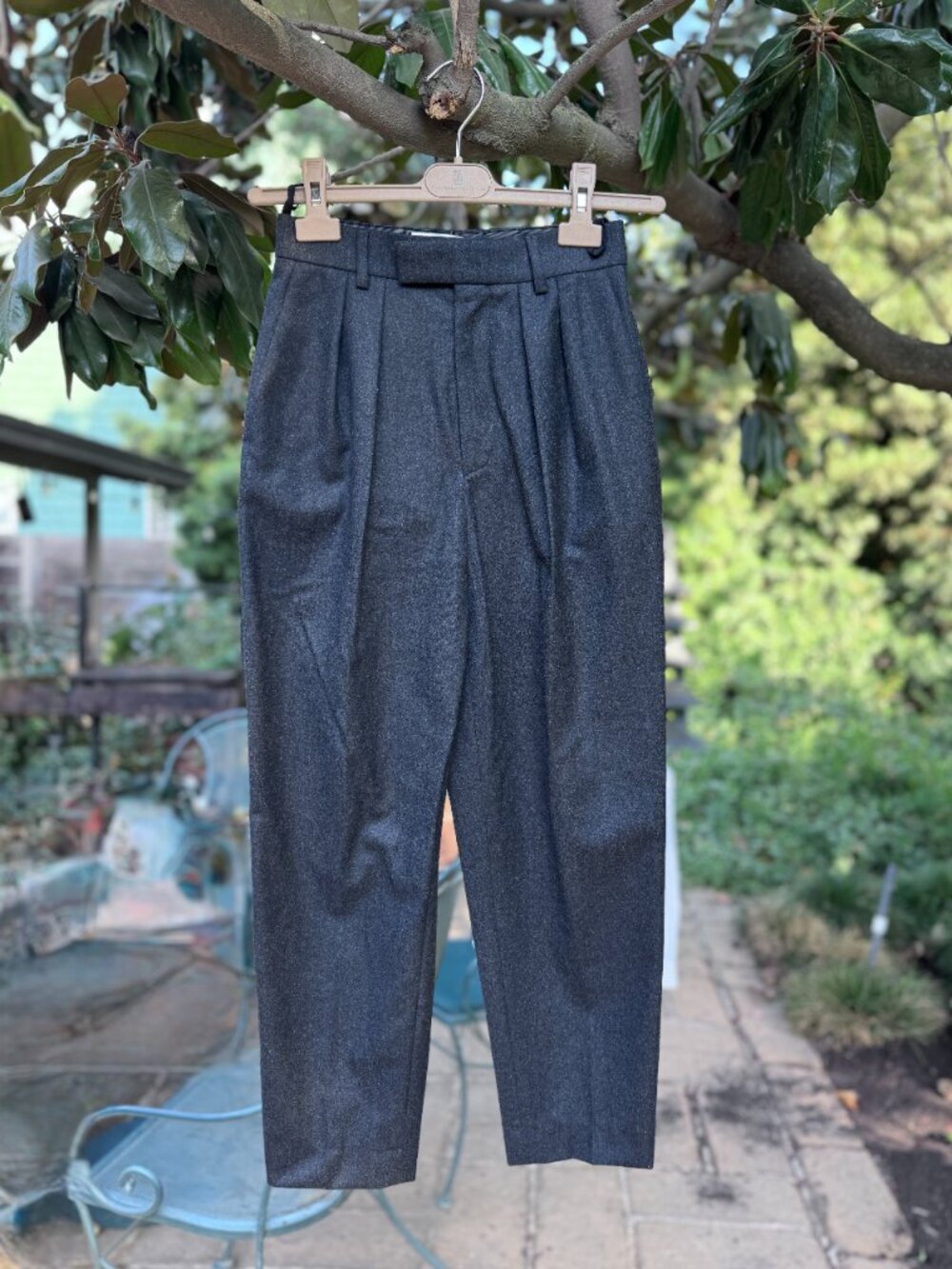 CELINE Charcoal gray wool pleated straight tapered pants trousers FR34 XS